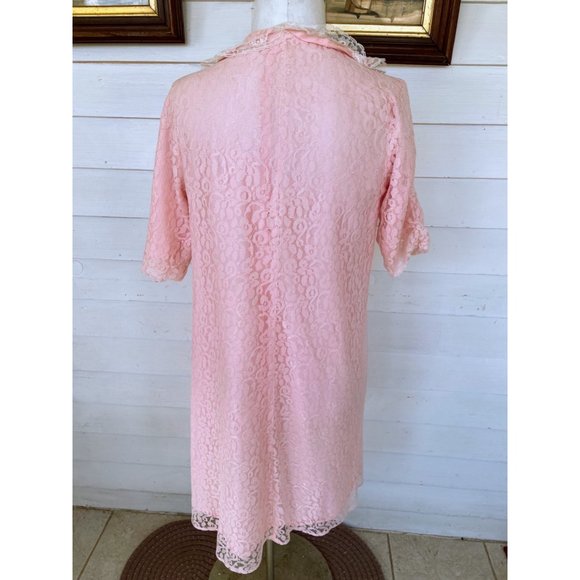 Vintage 1950s Pink Floral Lace Bed Jacket Robe - Picture 13 of 16